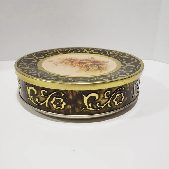 Vintage Round Green  Brown/Gold Sunflower Meister Cookie/Candy Tin. - Picture 2 of 7